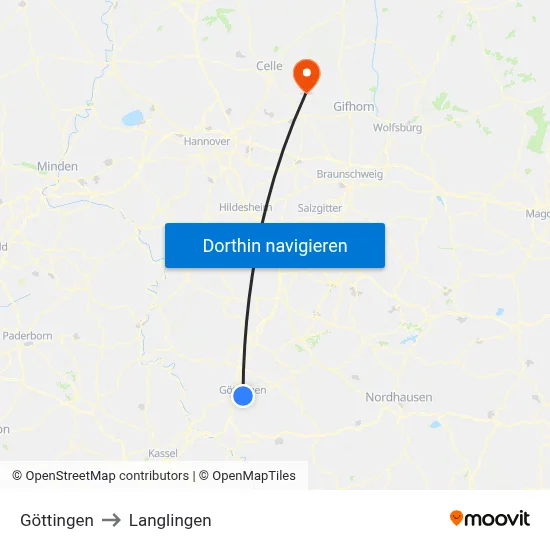 Göttingen to Langlingen map