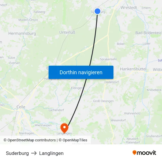 Suderburg to Langlingen map