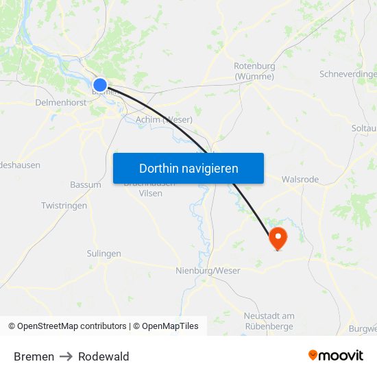 Bremen to Rodewald map