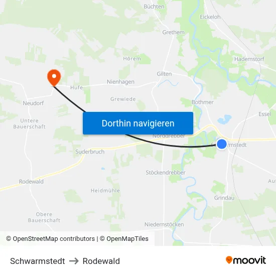 Schwarmstedt to Rodewald map