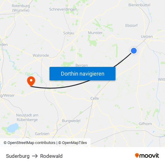 Suderburg to Rodewald map