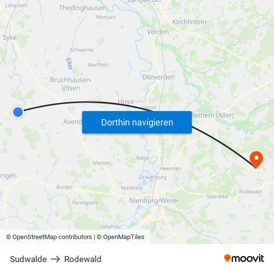 Sudwalde to Rodewald map