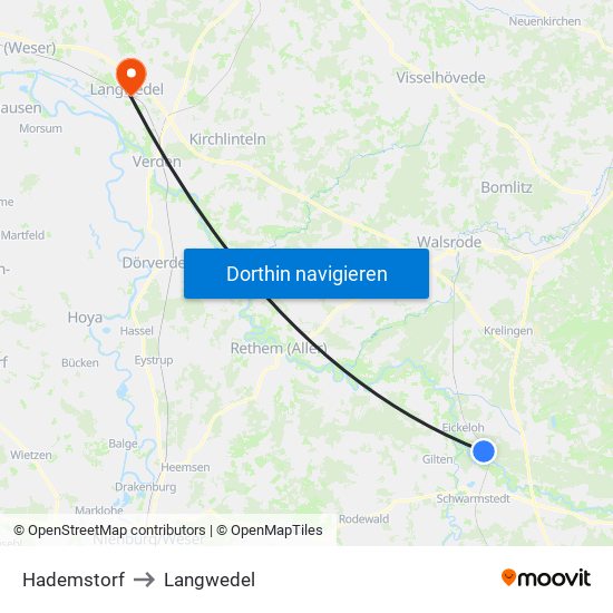 Hademstorf to Langwedel map