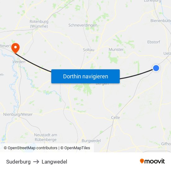 Suderburg to Langwedel map