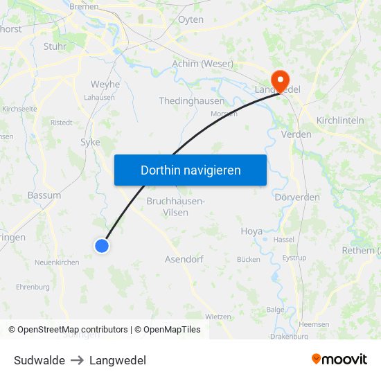 Sudwalde to Langwedel map