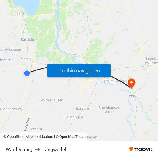 Wardenburg to Langwedel map