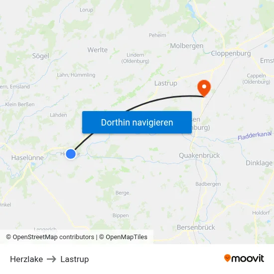 Herzlake to Lastrup map