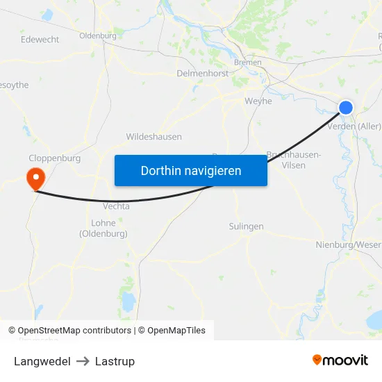 Langwedel to Lastrup map