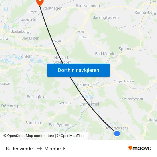 Bodenwerder to Meerbeck map