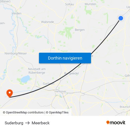 Suderburg to Meerbeck map