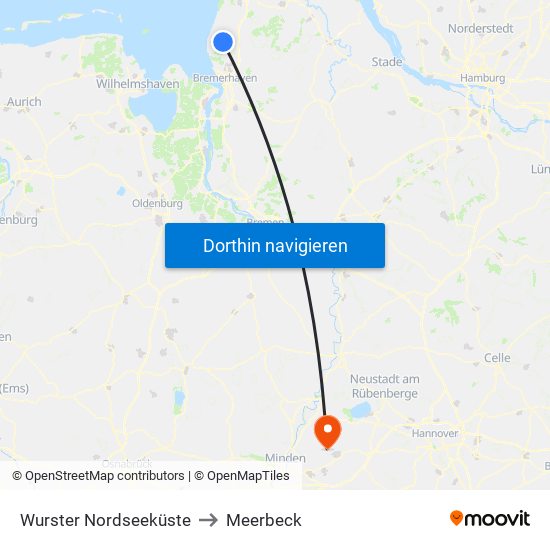 Wurster Nordseeküste to Meerbeck map