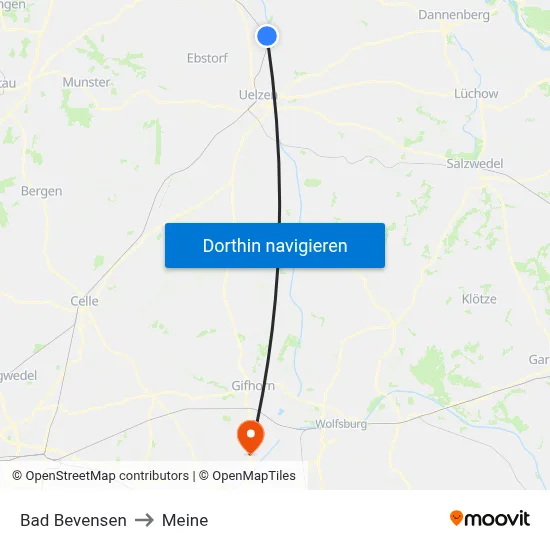 Bad Bevensen to Meine map