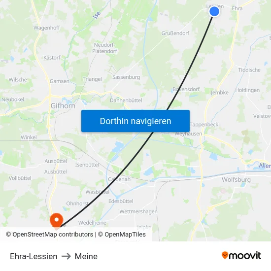 Ehra-Lessien to Meine map