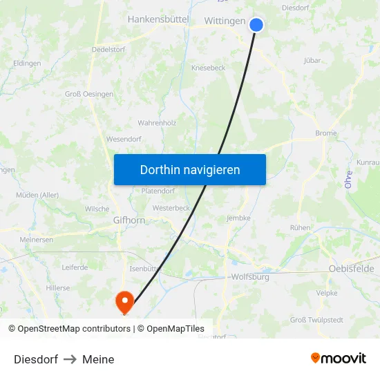 Diesdorf to Meine map