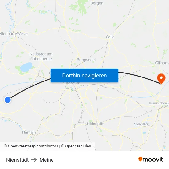 Nienstädt to Meine map