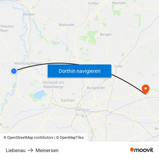 Liebenau to Meinersen map