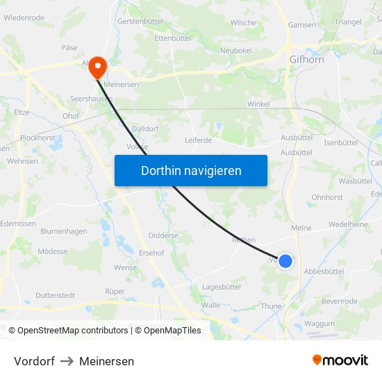 Vordorf to Meinersen map