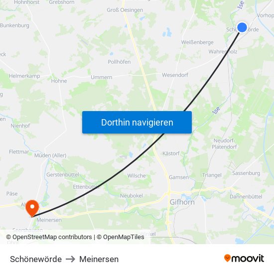 Schönewörde to Meinersen map