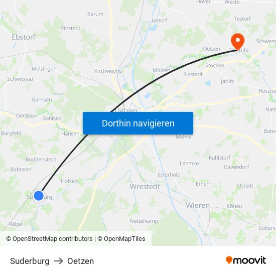 Suderburg to Oetzen map