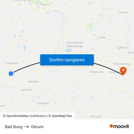 Bad Iburg to Ohrum map