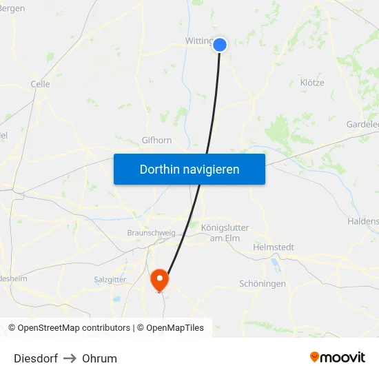 Diesdorf to Ohrum map