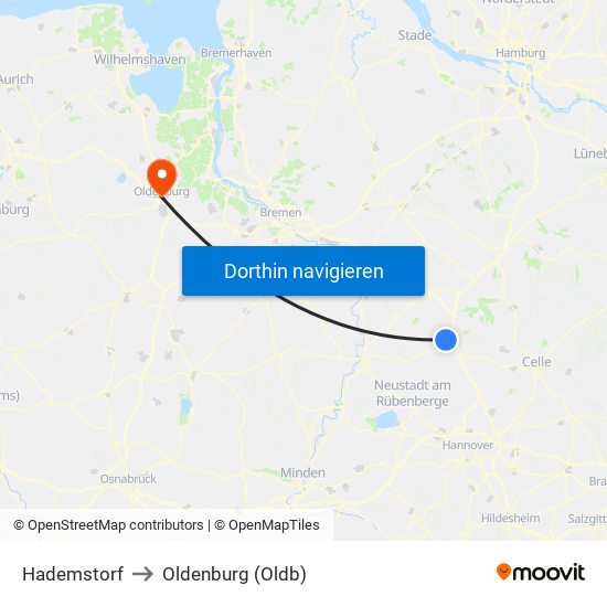 Hademstorf to Oldenburg (Oldb) map
