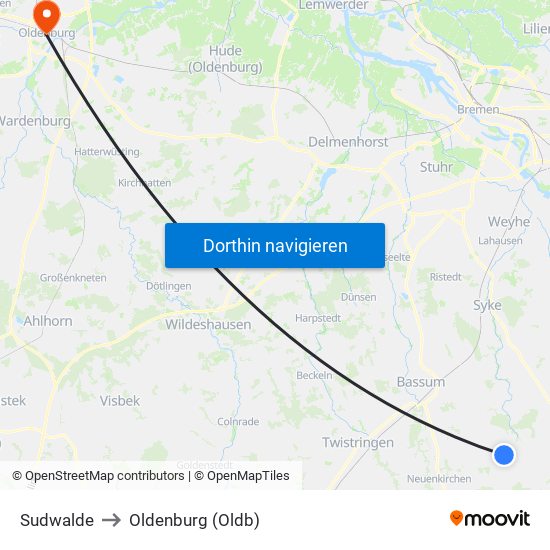 Sudwalde to Oldenburg (Oldb) map