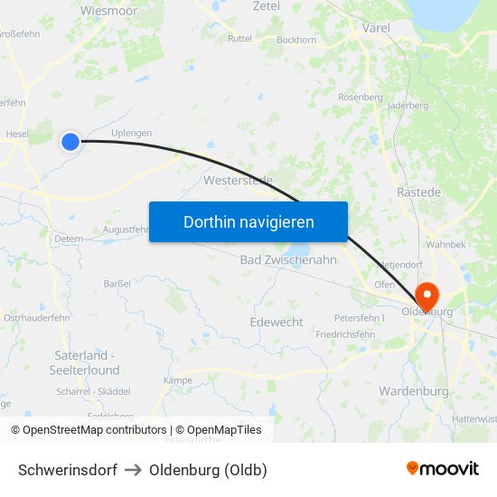 Schwerinsdorf to Oldenburg (Oldb) map