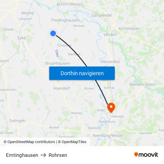 Emtinghausen to Rohrsen map