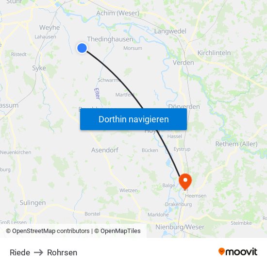 Riede to Rohrsen map