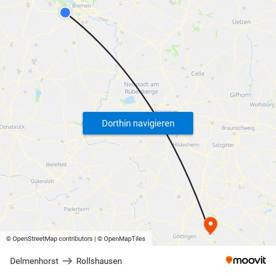 Delmenhorst to Rollshausen map