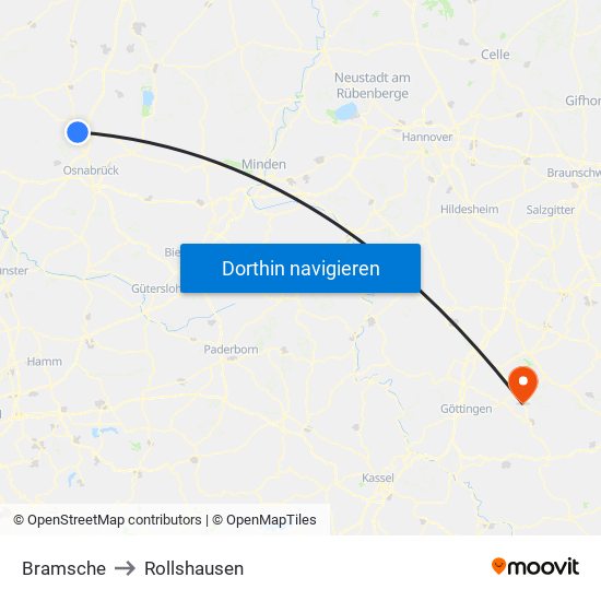 Bramsche to Rollshausen map