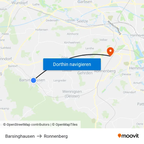 Barsinghausen to Ronnenberg map