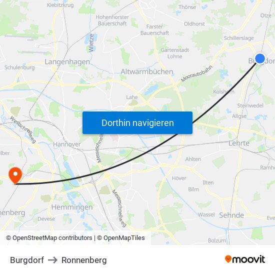 Burgdorf to Ronnenberg map