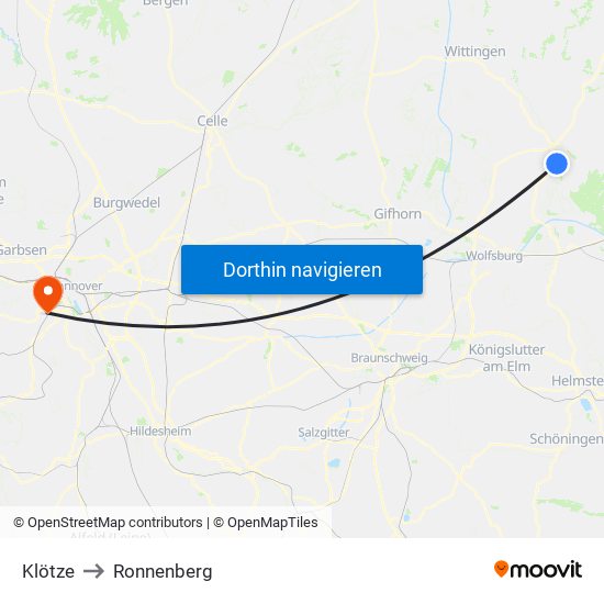 Klötze to Ronnenberg map