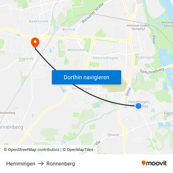 Hemmingen to Ronnenberg map