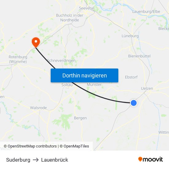 Suderburg to Lauenbrück map