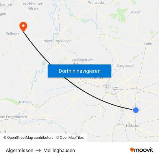 Algermissen to Mellinghausen map