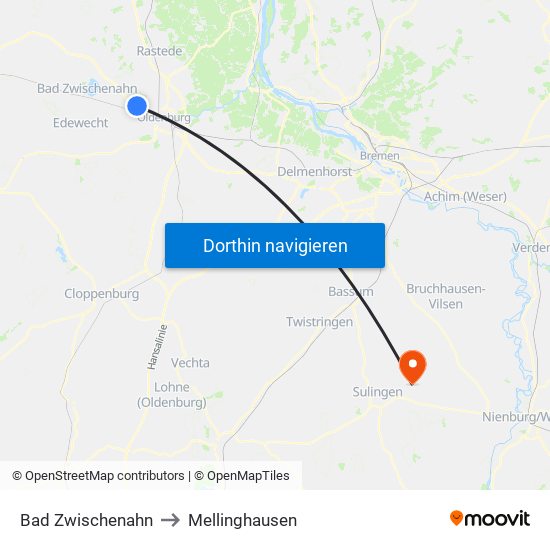 Bad Zwischenahn to Mellinghausen map