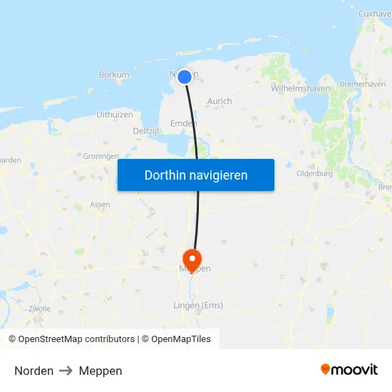 Norden to Meppen map