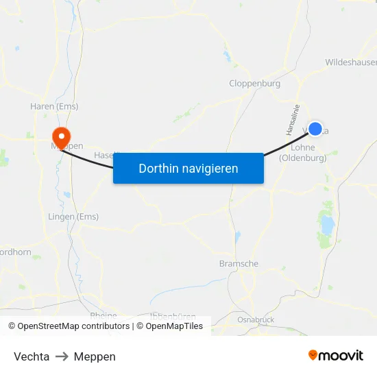 Vechta to Meppen map