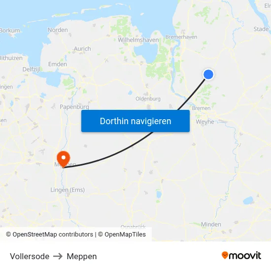 Vollersode to Meppen map