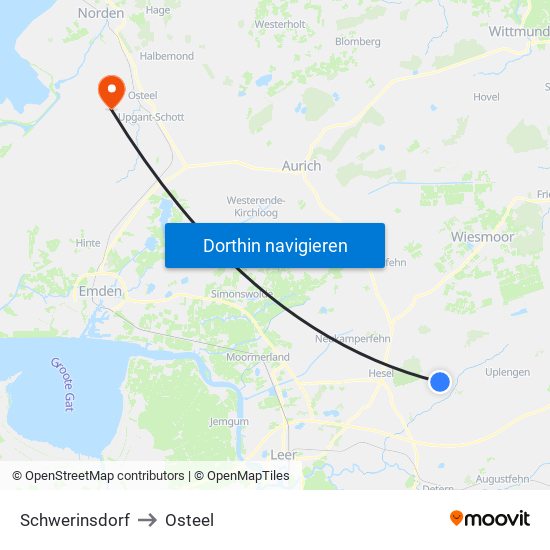 Schwerinsdorf to Osteel map