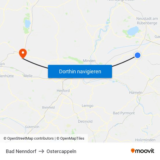 Bad Nenndorf to Ostercappeln map