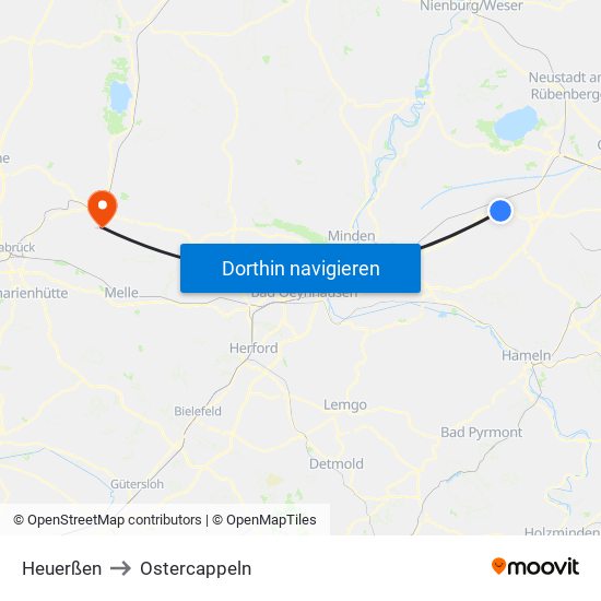 Heuerßen to Ostercappeln map