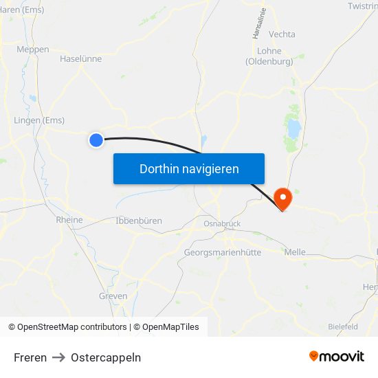 Freren to Ostercappeln map