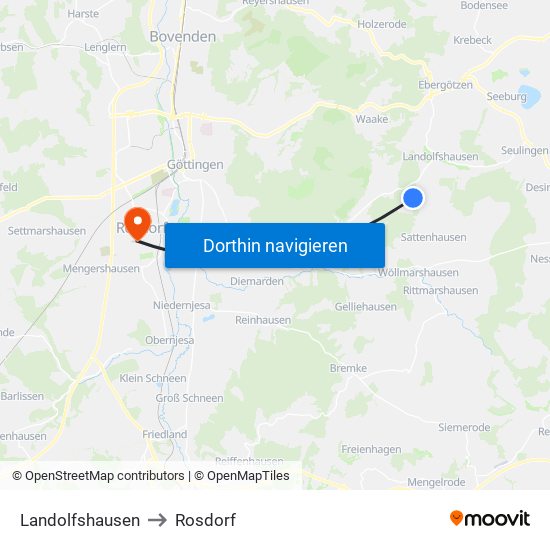 Landolfshausen to Rosdorf map