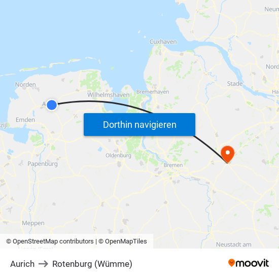 Aurich to Rotenburg (Wümme) map