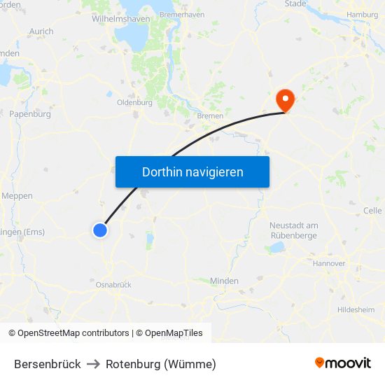 Bersenbrück to Rotenburg (Wümme) map