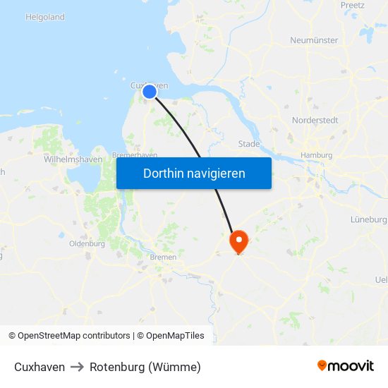 Cuxhaven to Rotenburg (Wümme) map